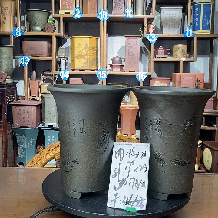 紫砂花盆天青泥微瑕两只大漏价