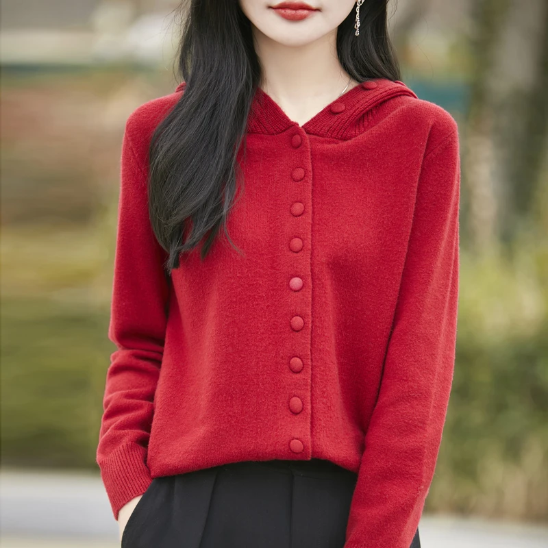 【D820】羊毛亲肤绒7针3股加厚连帽开衫