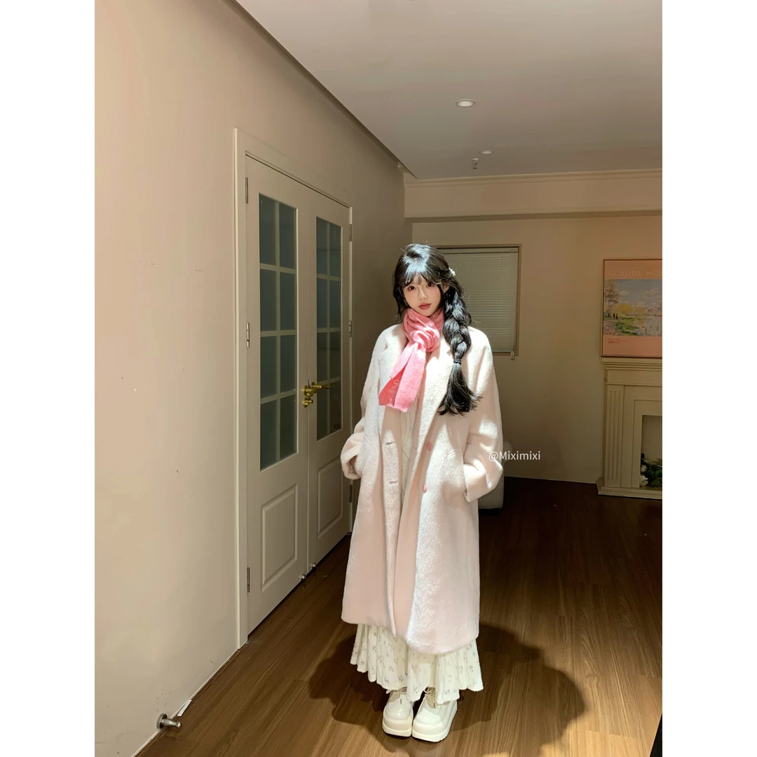 瑞茜·威瑟斯暖冬入梦 氛围感宽松中长款加厚毛呢外套R3296W