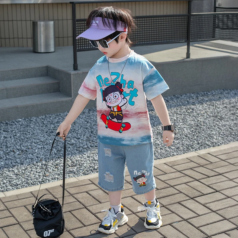哪吒衣服男童夏装套装2025款儿童洋气休闲运动服宝宝短袖男孩服装