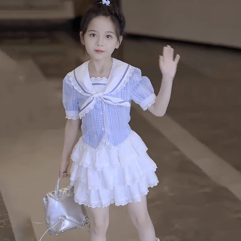 女童夏装jk裙子儿童学院风套装2025新款洋气女孩夏季蛋糕裙两件套