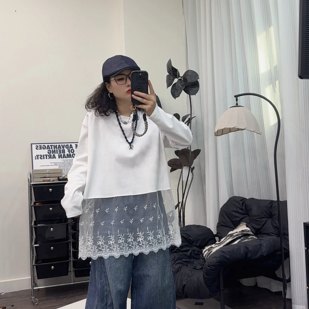 哆唛855566款圆领长袖纯色拼接欧韩时尚潮流休闲百搭T恤多款宽松