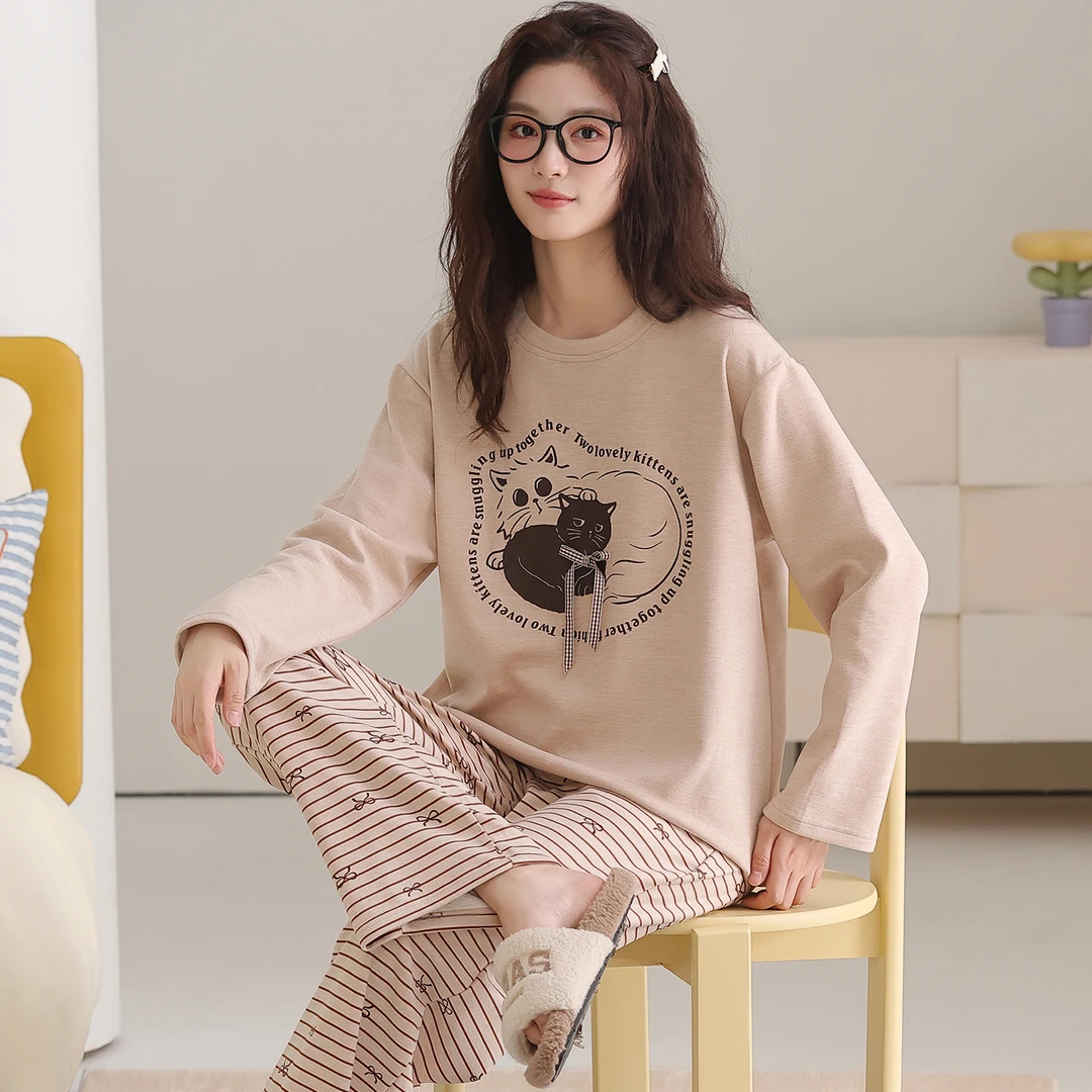 卡之恋睡衣冬季女款2025新款加厚加绒咖色猫咪毛绒绒家居服