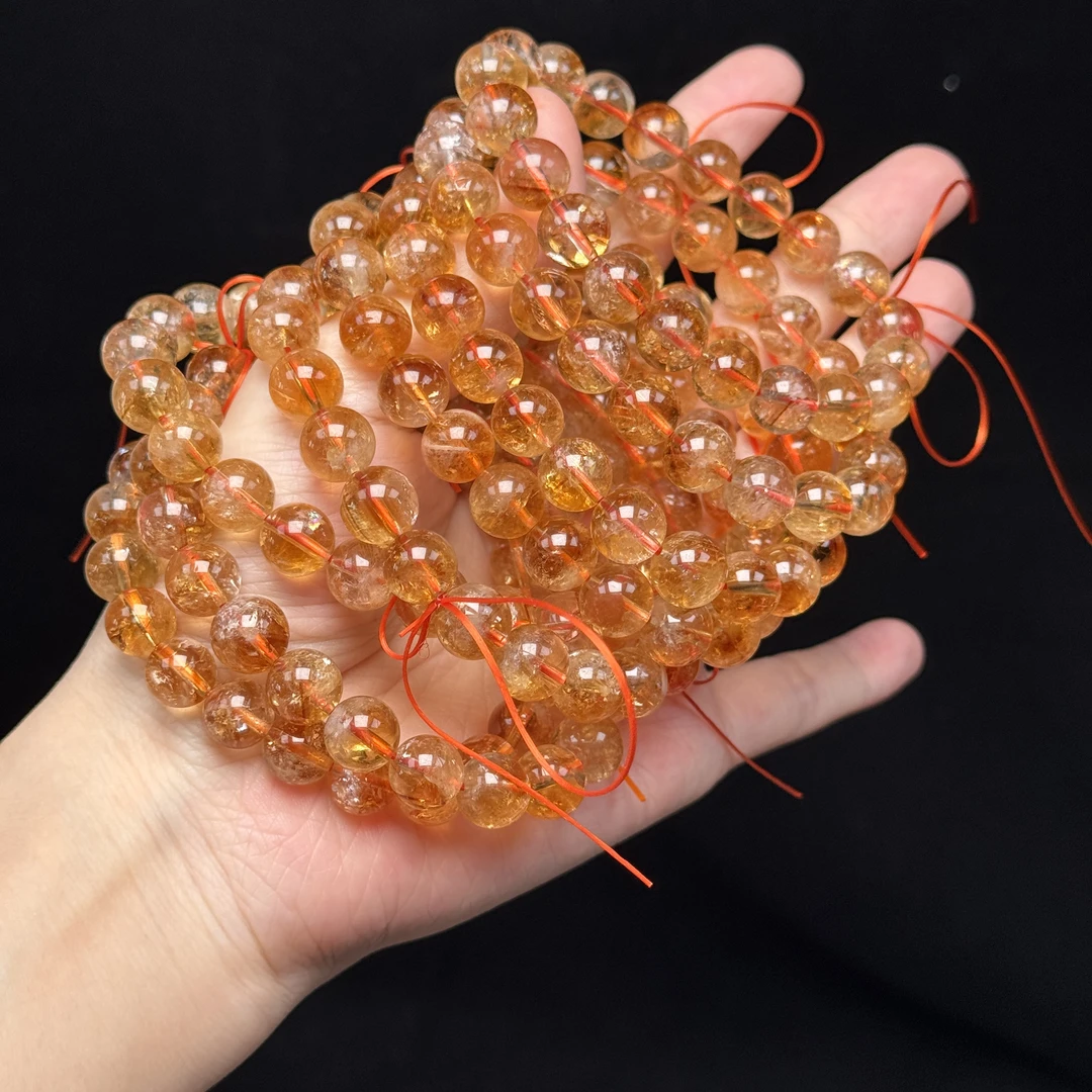 暴力黄塔阿赛9.5m微棉-柚子珠宝天然黄水晶散珠手串DIY