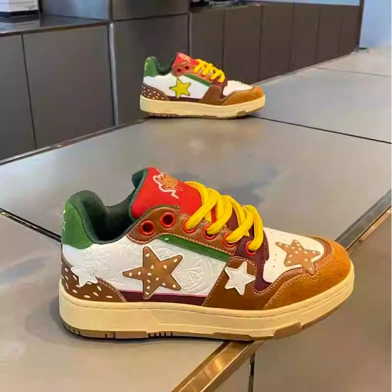 三斤联名汉堡星星鞋国潮情侣款官网正品夏季休闲百搭情侣厚底板鞋