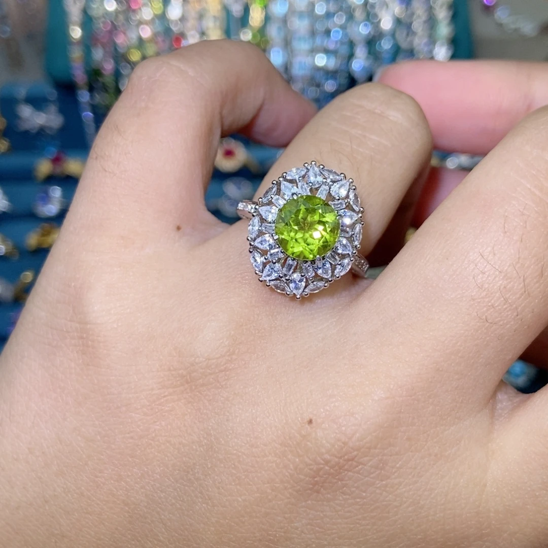 戒指橄榄石银S925镶嵌