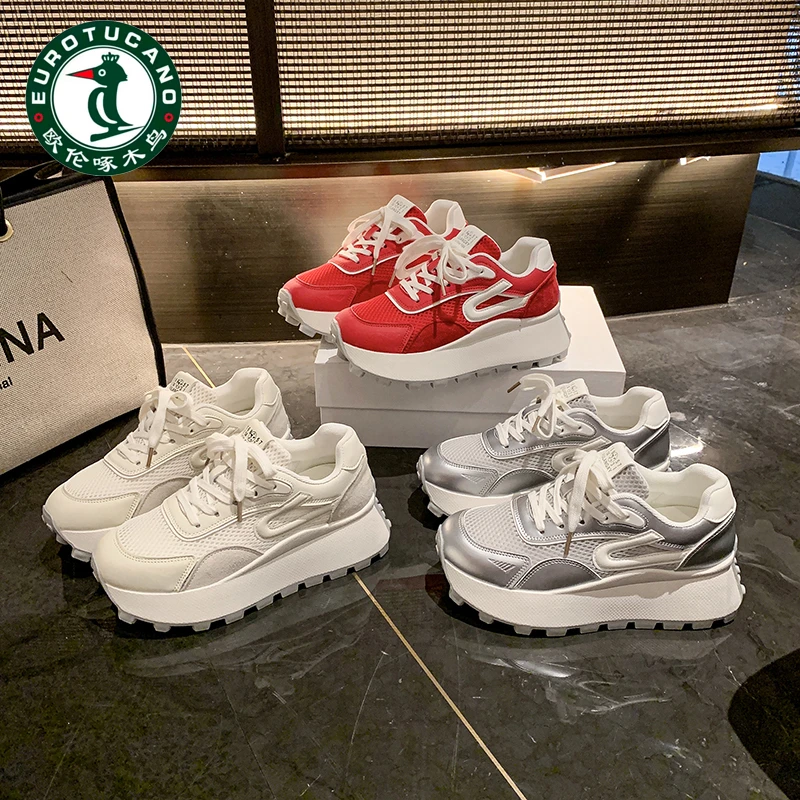 欧伦啄木鸟老爹鞋女新款秋季增高运动休闲阿甘鞋网面透气女款百搭