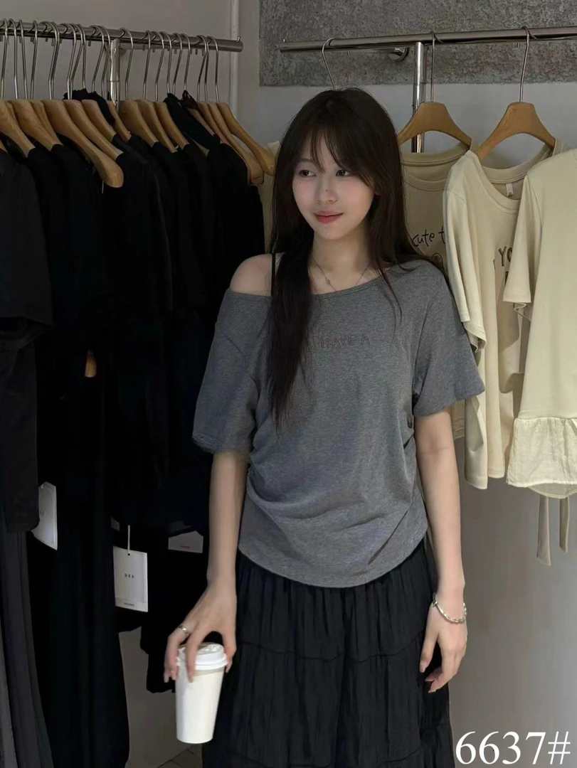 静静严选夏季新款小众设计师款短袖上衣6637