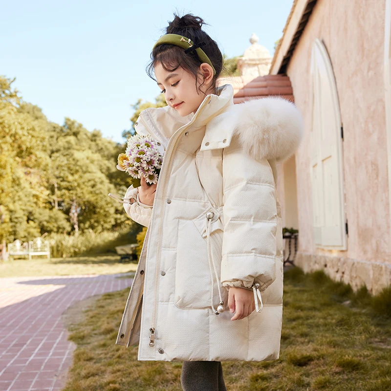 儿童羽绒服女童中大童中长款加厚童装羽绒亲子装外套断码清货