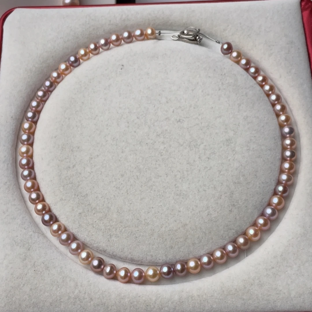 淡水珍珠颈饰银S925镶嵌7-7.5mm无核无暇