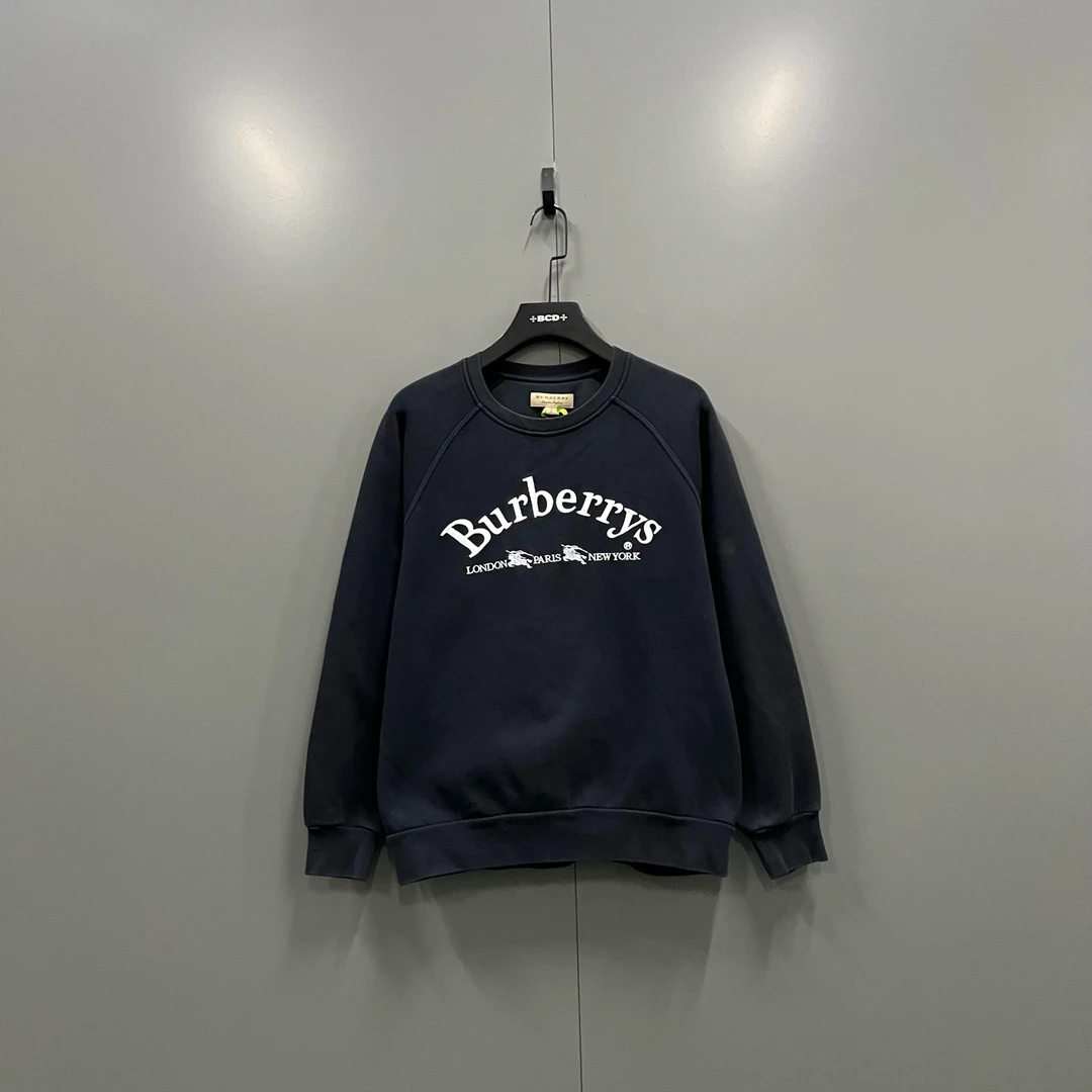 99新 BURBERRY/博柏利 h913 藏青色刺绣logo卫衣 S码 610571