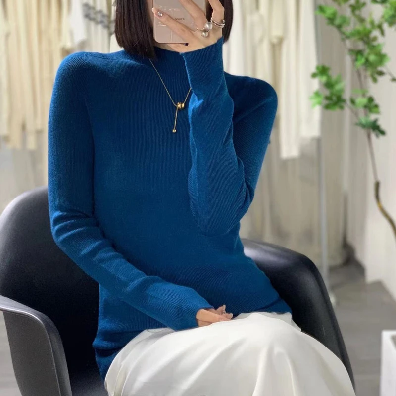 2025新款秋冬季一线成衣羊毛半高领打底针织衫女修身内搭时髦上衣