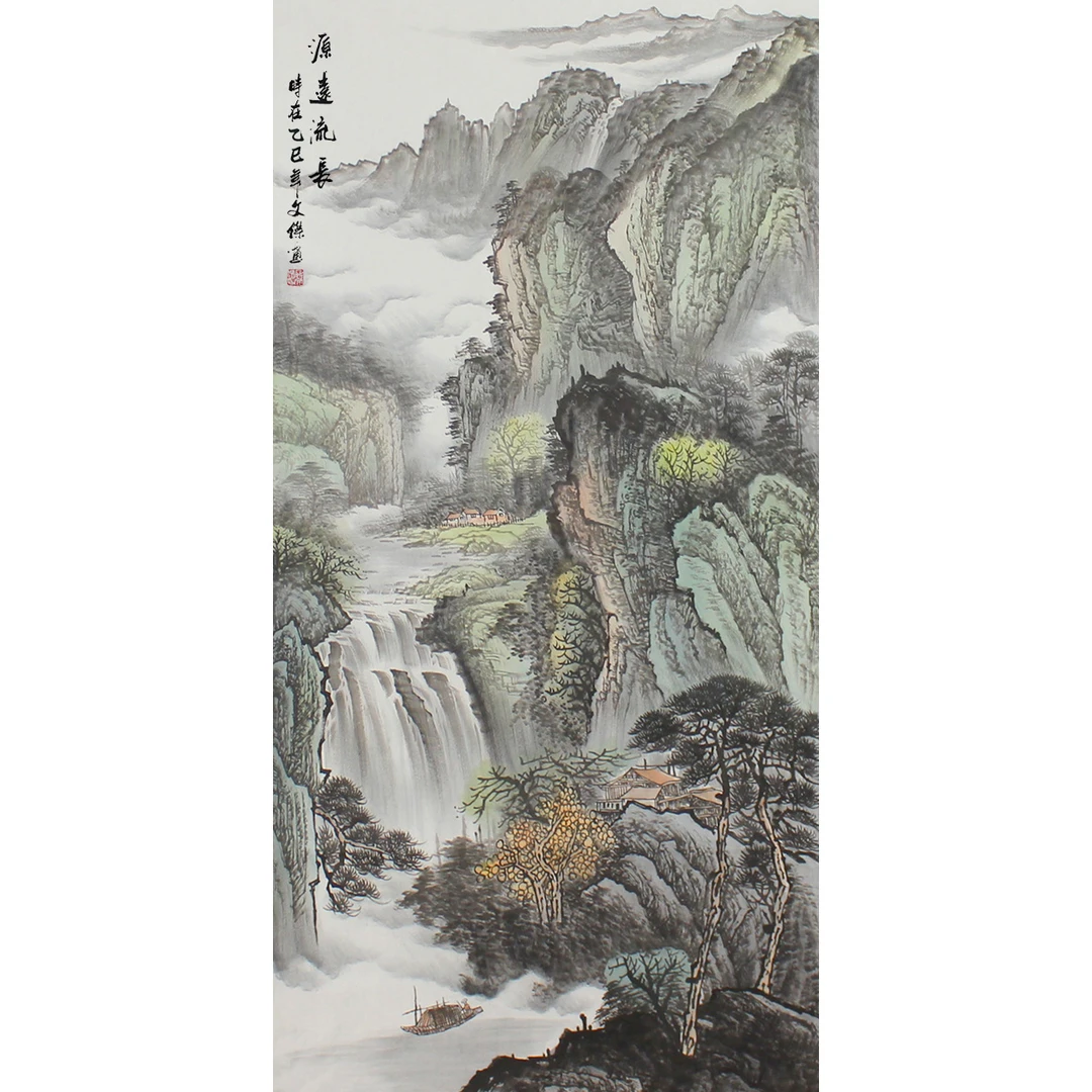 四尺蒋文杰纯手绘水墨源远流长国画山水画中式136x68cm宣纸未装裱