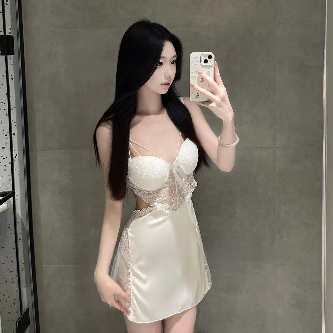 SC（早A晚c）法式性感带胸垫带钢圈甜美睡裙禁欲系火辣睡裙