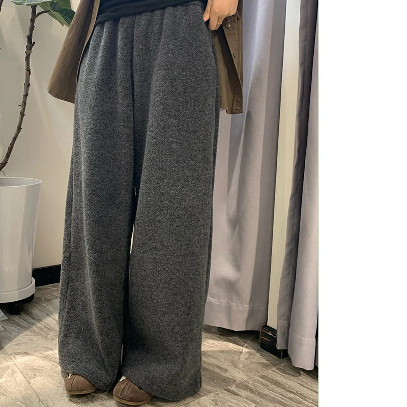 厚实羊毛阔腿裤纯色休闲百搭高腰休闲裤宽松拖地秋冬显瘦直筒裤