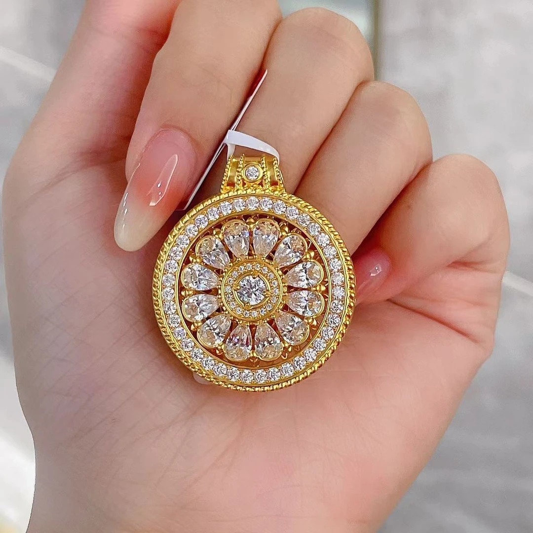 足金999 黄金首饰 5D莫桑白色转动水滴花窗吊坠【赠绳子】