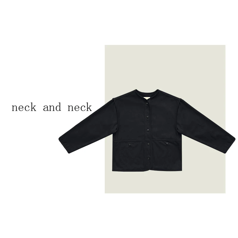 【 neck and neck 】“ 奇迹童话镇 ” 简约圆领包边口袋黑色外套
