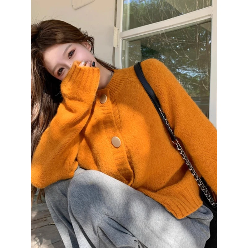 南瓜橘色针织开衫外套宽松设计感今年流行爆款毛衣2025年秋冬新款