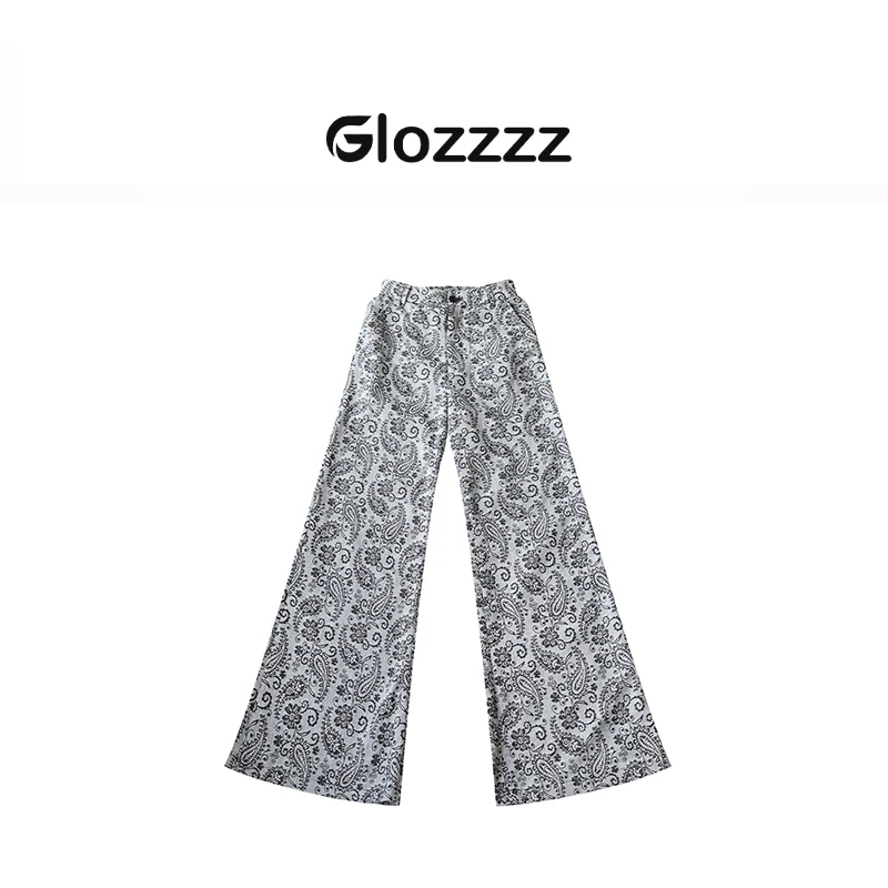 【Glozzzz】腰果花 夏季垂感设计师提花高腰阔腿裤880428-2