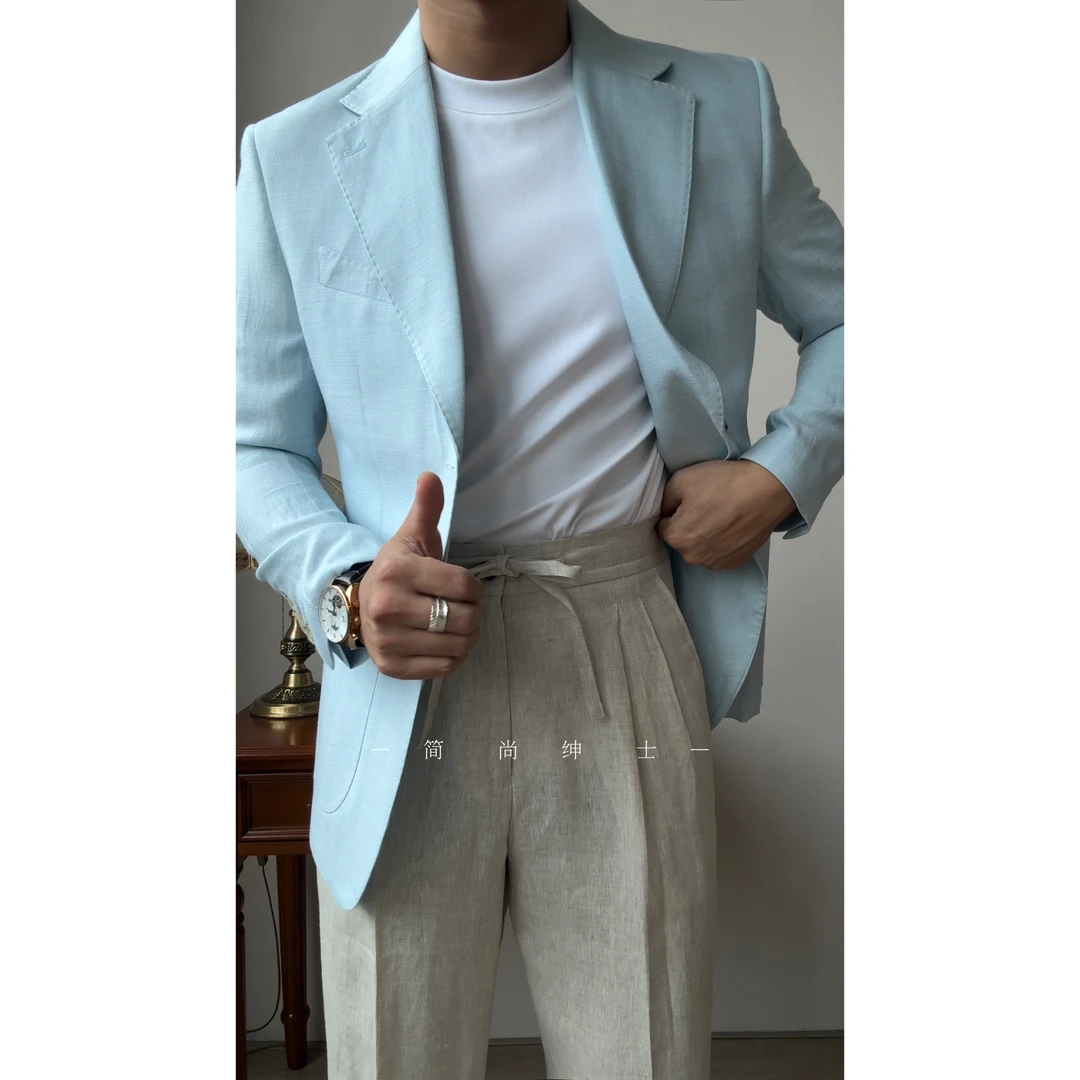 夏季薄款意式天丝棉混纺面料轻薄透气休闲单西外套946