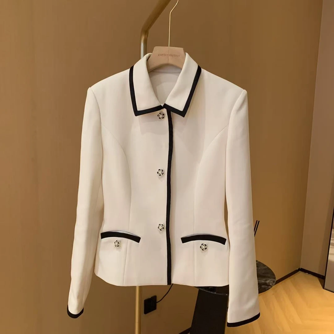 ziimoo【铂金山茶】26春千金感米白色翻领精致西装外套西服女装25