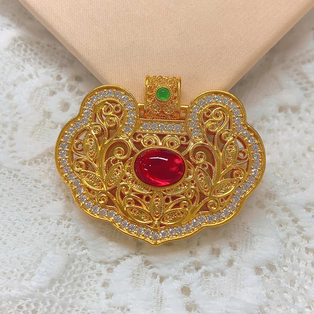 【水贝黄金】999足金5D花丝如意锁包宫廷黄金品坠X300