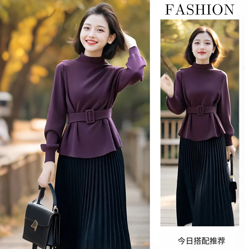 时髦气质百搭高领长袖套头上衣显瘦秋冬款收腰呢子大衣内搭打底衫