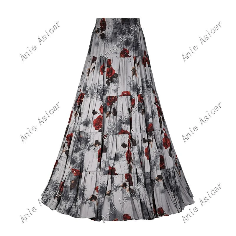 2122 森系薄款玫瑰长裙褶皱碎花半身裙百搭时尚女装Q3861