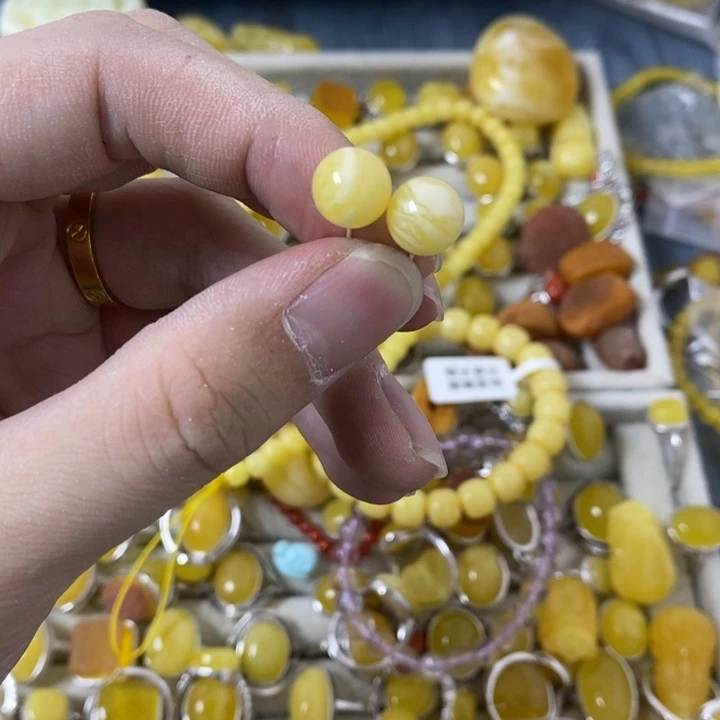 蜜蜡裸石银S925镶嵌耳钉