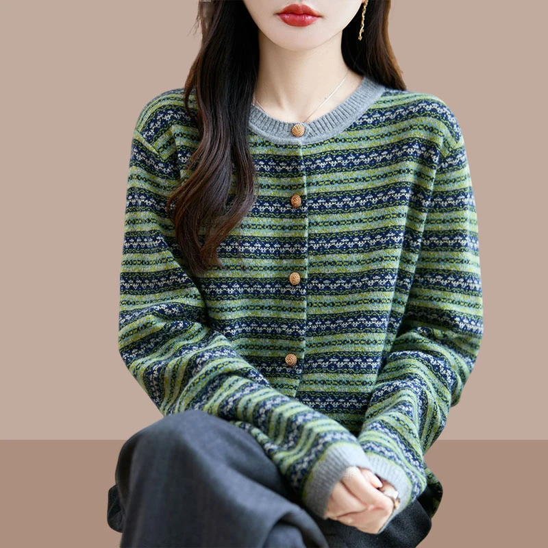 法式复古风费尔岛提花针织开衫女短外套毛衣2025新款软糯外搭上衣