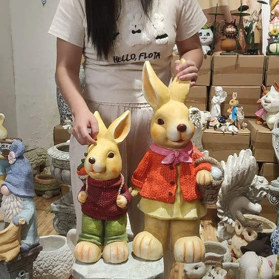 合成树脂氧化镁提篮兔子加背筐兔一对