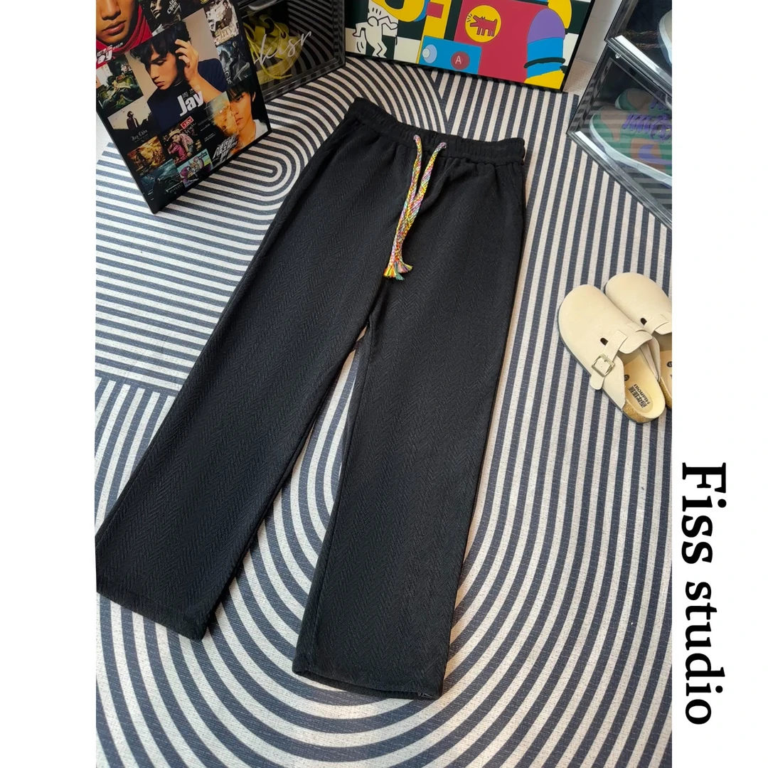 麦穗纹休闲裤子男秋季2025新款潮牌直筒长裤百搭宽松大码阔腿卫裤