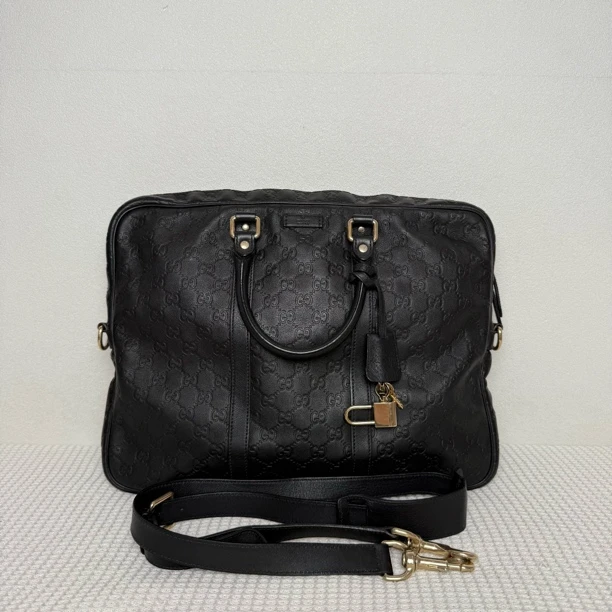 99新 GUCCI/古驰  97新/5882男士时尚经典黑色全皮压纹公文包