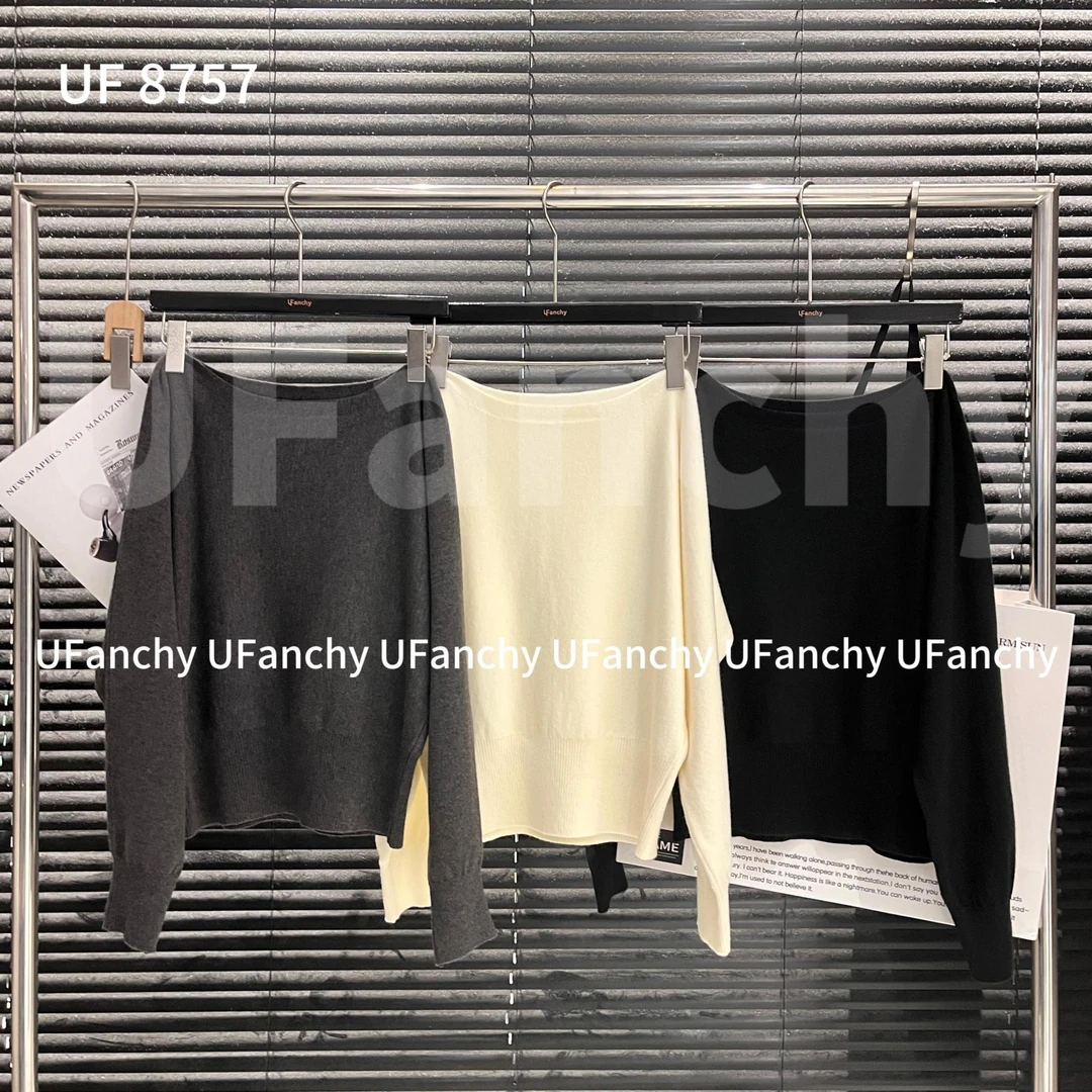 杨杨 UF-8757复古一字肩洋气毛衣