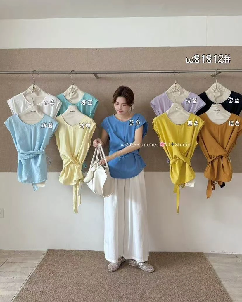 VI@81812 韩系简约气质绑带收腰显瘦无袖小衫 5-12