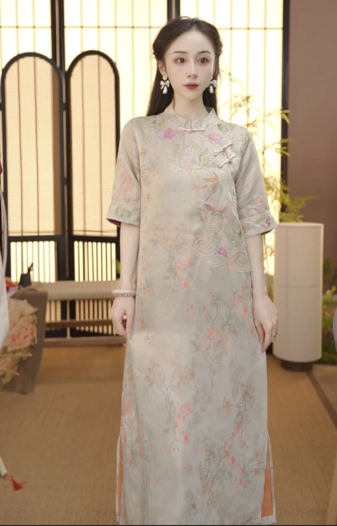 花想容-2025新中式中国风夏季复古改良旗袍显瘦连衣裙098