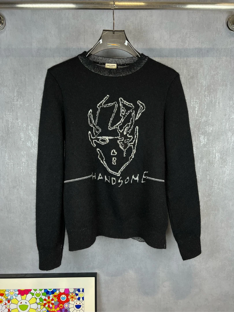 99新 YSL/圣罗兰 SAINT LAURENT SLP黑银毛衣 S码 98新A11080