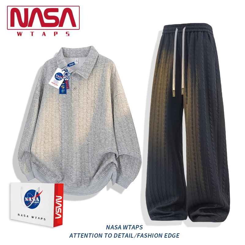 NASA WTAPS休闲套装男款2025秋季翻领设计感两件套轻奢高级感男装