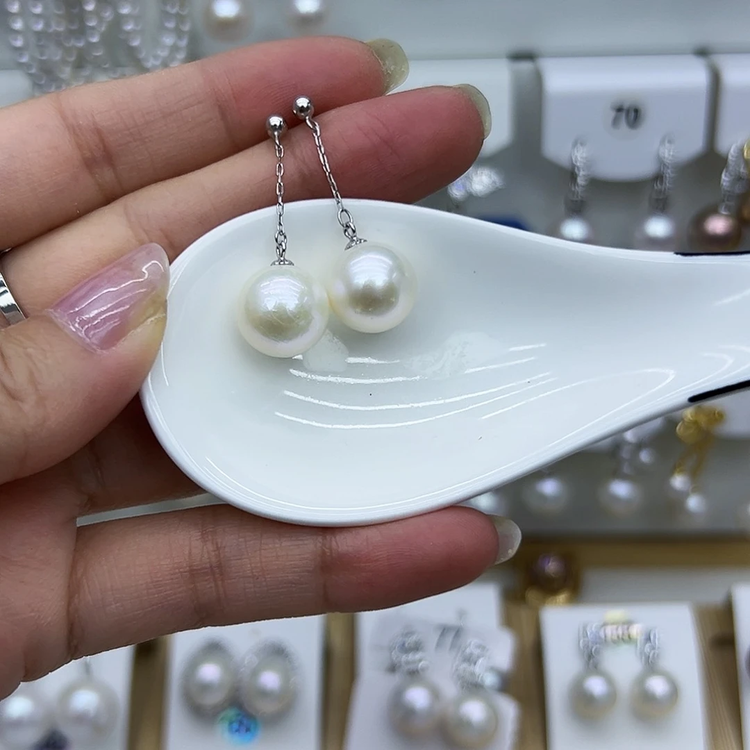 银S925镶嵌耳钉淡水珍珠