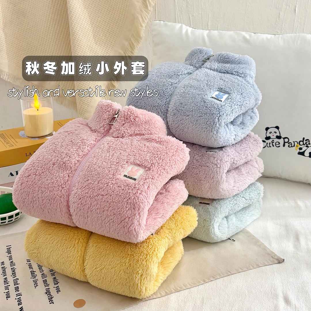 单外套-儿童外套男女童秋冬加绒加厚保暖上衣宝宝立领双面绒外套