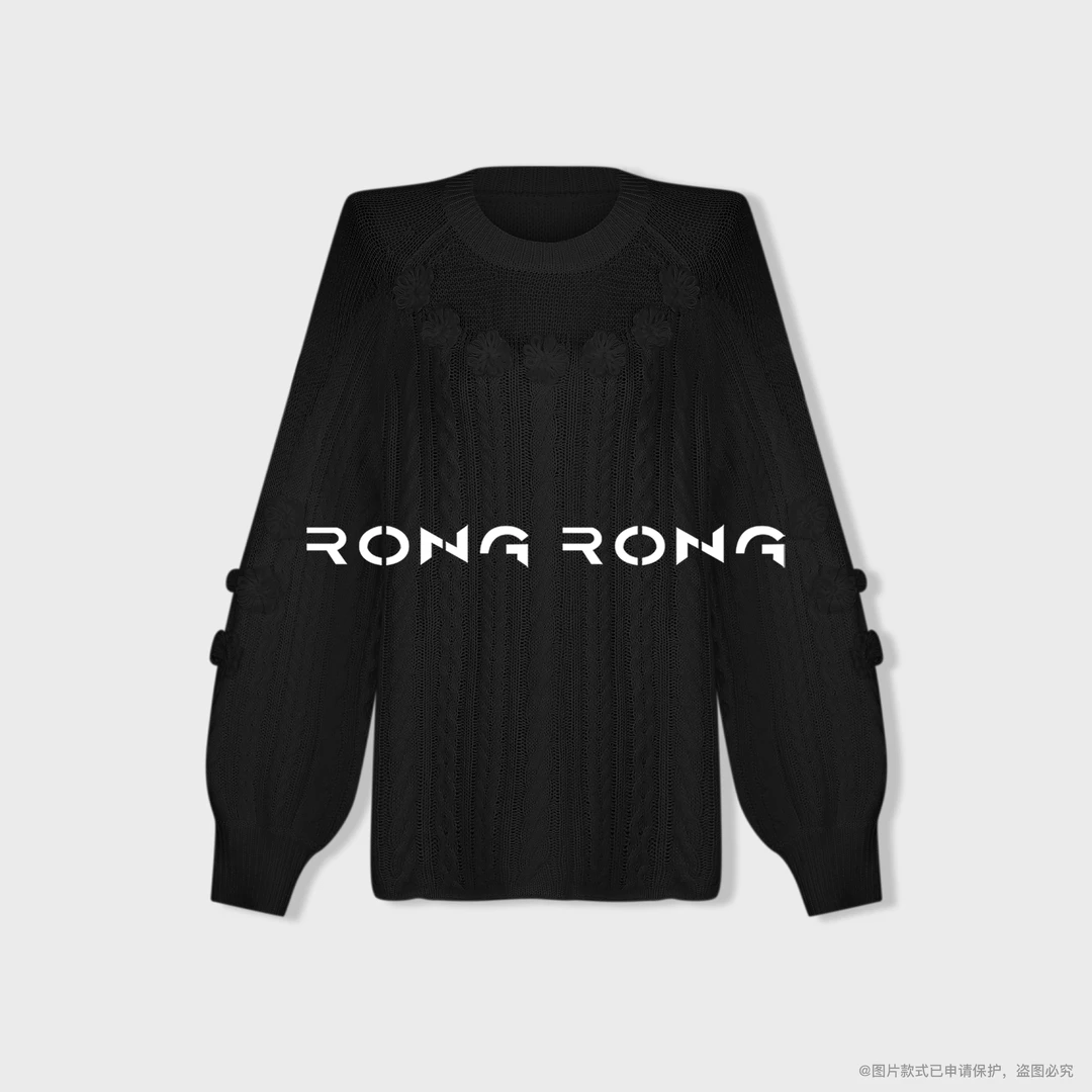 溶溶【慵懒风情】RONGRONG 绵羊毛莱赛尔山羊绒钩花镂空毛衣RR2923