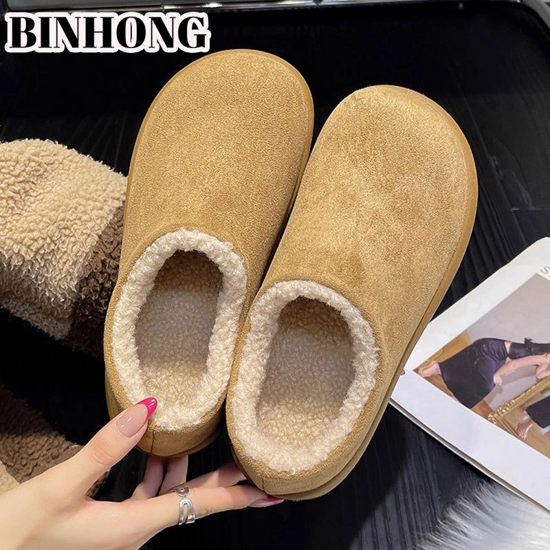 棉鞋小土豆平底勃肯鞋真皮女鞋冬季新款一脚蹬加绒雪地靴5857-1