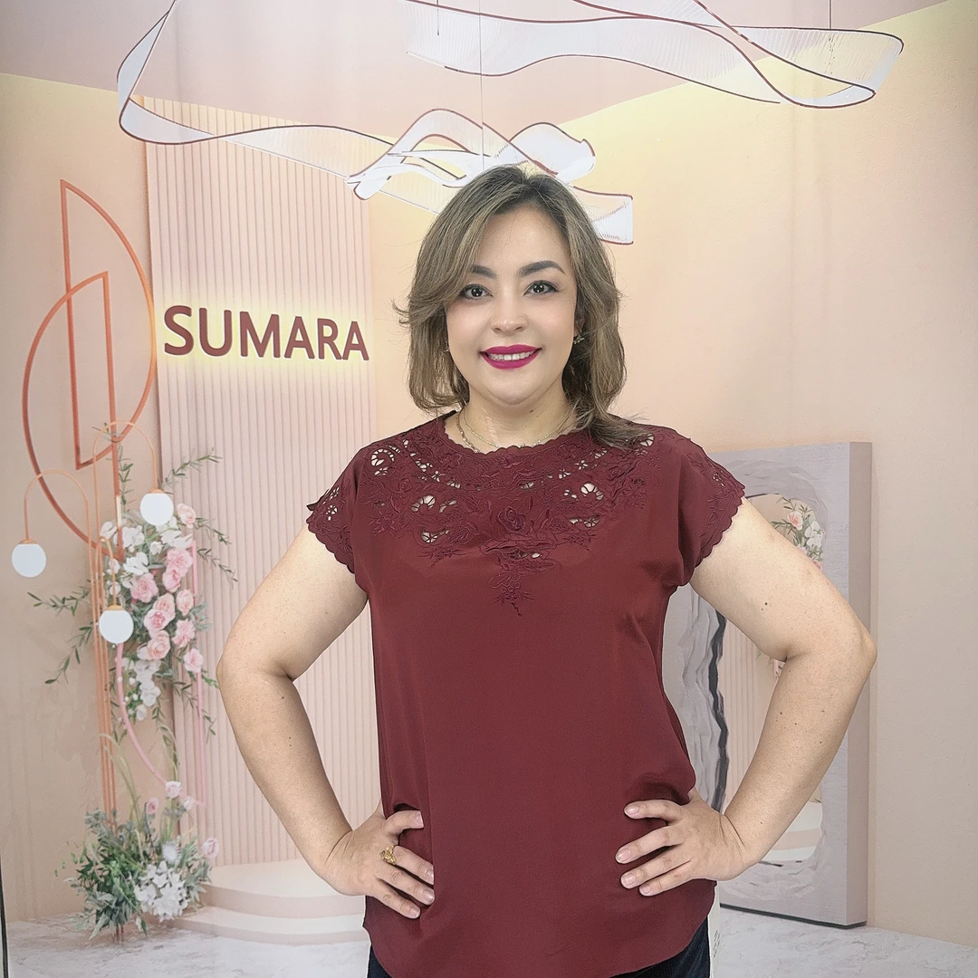 sumara时尚无袖真丝绣花衬衣