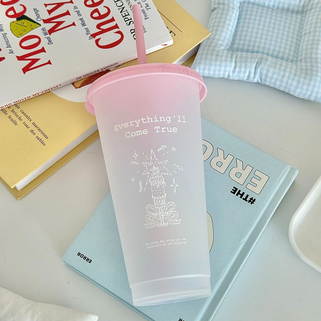 ins塑料水杯可循环奶茶杯吸管杯女生随手杯便携带盖大容量咖啡杯