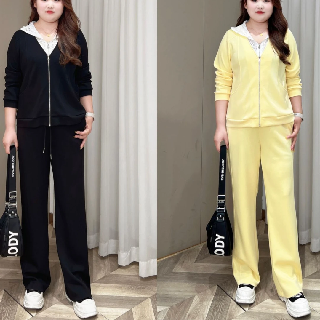 【上新】PMM81781+PMM81780春夏新款时尚拼接蕾丝假两件带帽套装