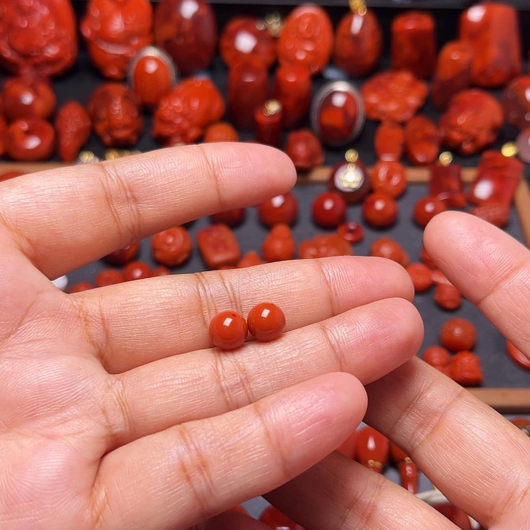 静***舞南红玛瑙未镶嵌配饰对珠7.7