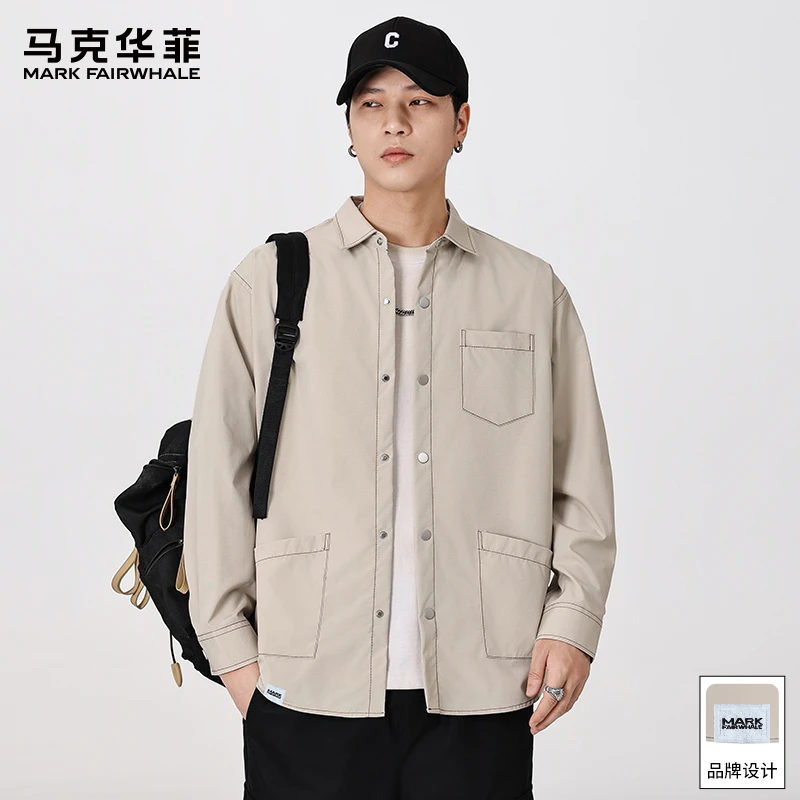 马克华菲美式工装长袖衬衫男士2025秋季新款潮牌宽松百搭休闲上衣