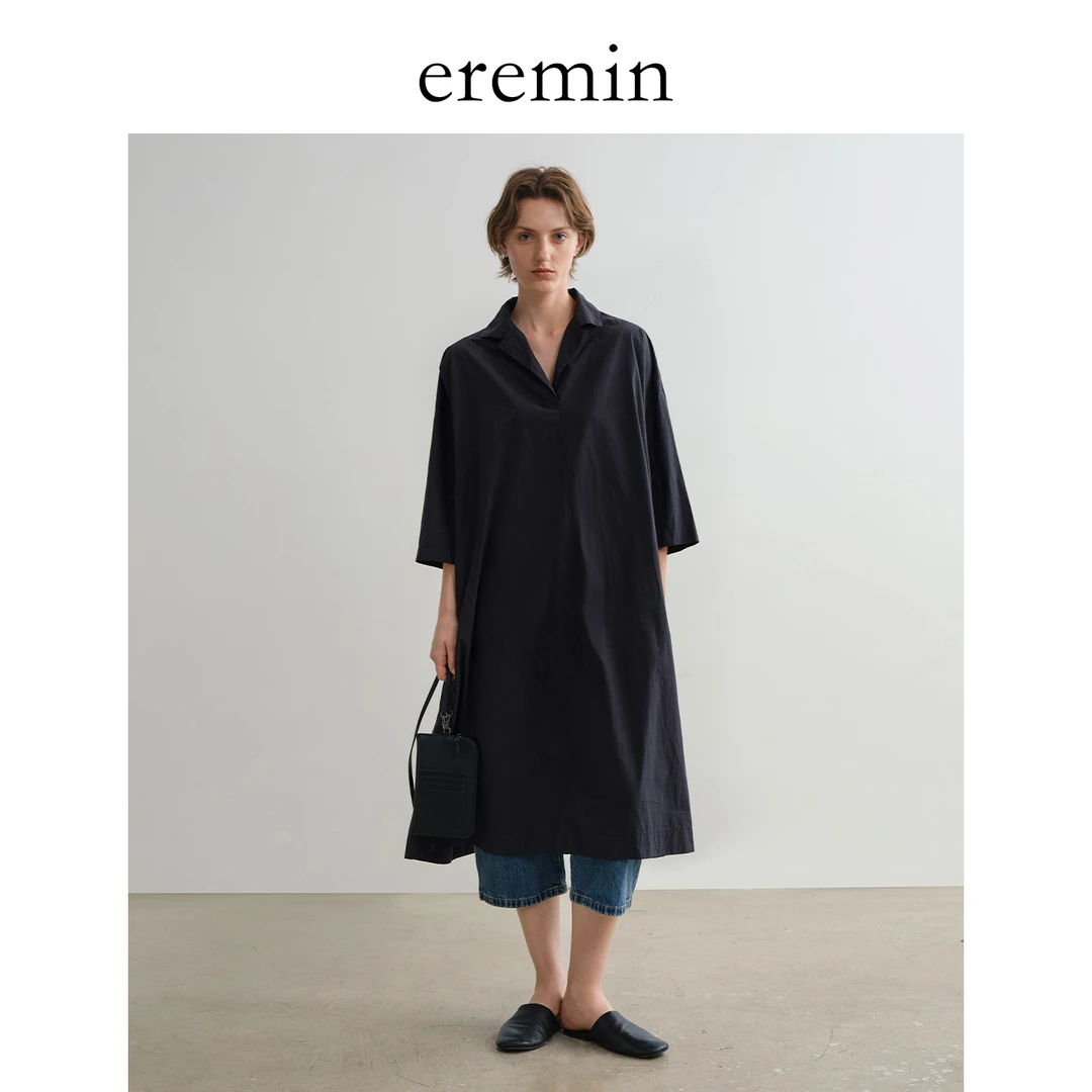 DE Mincollection纸感连衣裙/古巴领密棉宽松衬衫连衣裙55223