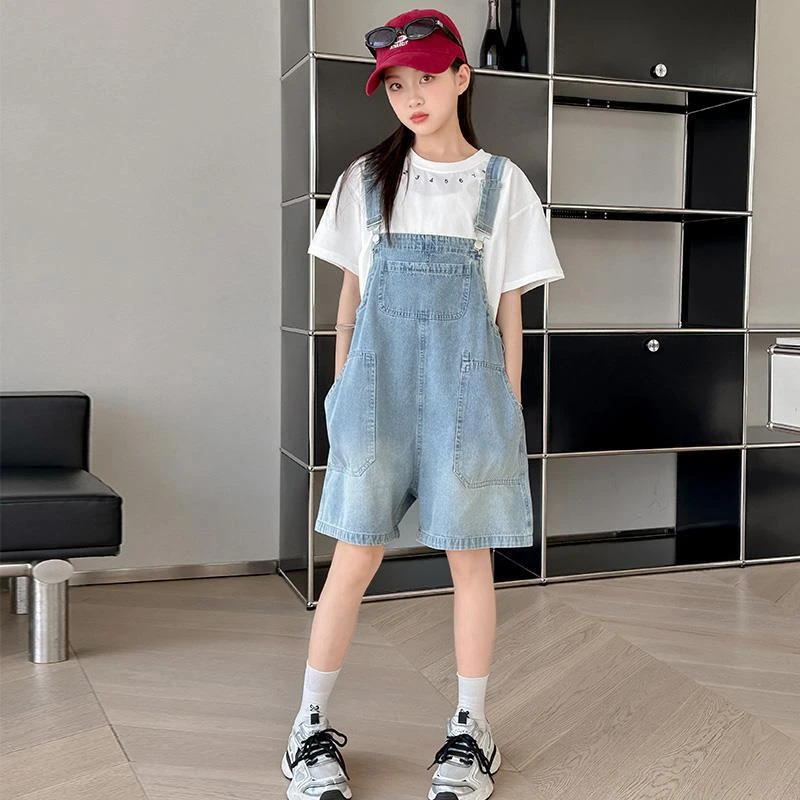 女童背带裤夏季套装2025新款儿童韩版洋气时髦童装女孩夏装两件套