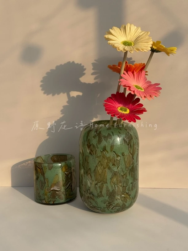 复古岩石肌理琉璃花瓶艺术高级轻奢水培百合插花摆件